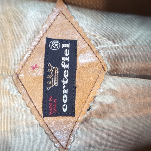 Vint. 70s Cortefiel Retro tan leather jacket 38 chest (mens small) - Picture 5 of 9